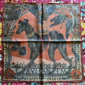 NWT Sabina Savage Silk Square Scarf in Cave Canem Terracotta